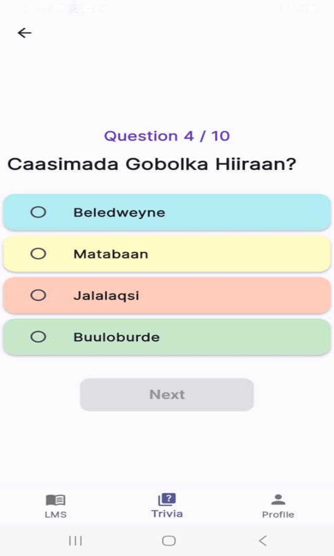 Trivia progress screen